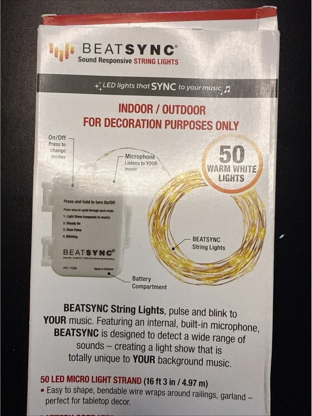 Beatsync 50 Warm White LED Sound Activated Mini Lights Sync to Your Music NEW